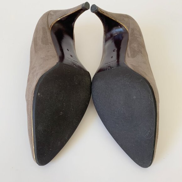 Vintage Bruno Magli Taupe Suede Gold Trim Pumps Heels - Picture 6 of 13